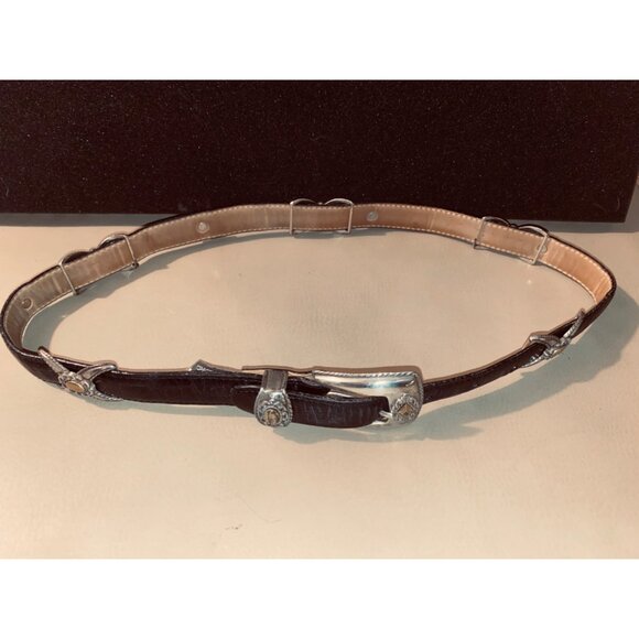 Leather Belt Size 30 Brighton Black Western Gold Silver Accents Buckle Conchos main image 9